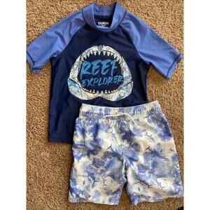 Osh Kosh B'Gosh 2pc Shark Tie Dye Rash Guard Swim Shirt Bottoms Trunks Shorts 7